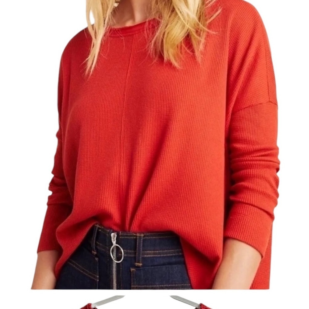 Anthropologie | Nori Red Waffle Knit Thermal Pullover Sweater Over Tunic… - Picture 3 of 17